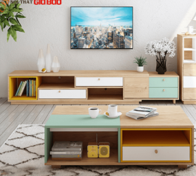 KỆ TIVI PHÒNG KHÁCH GỖ CÔNG NGHIỆP THIẾT KẾ ẤN TƯỢNG GBK-17