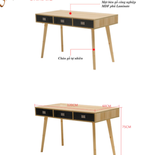 BÀN HỌC CHÂN GỖ TỰ NHIÊN CỰC ĐẸP BH-07