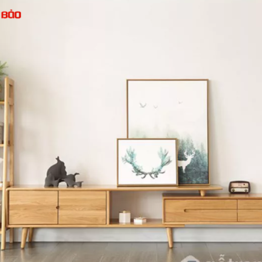 KỆ TIVI GỖ SỒI TỰ NHIÊN THIẾT KẾ THÔNG MINH QN05