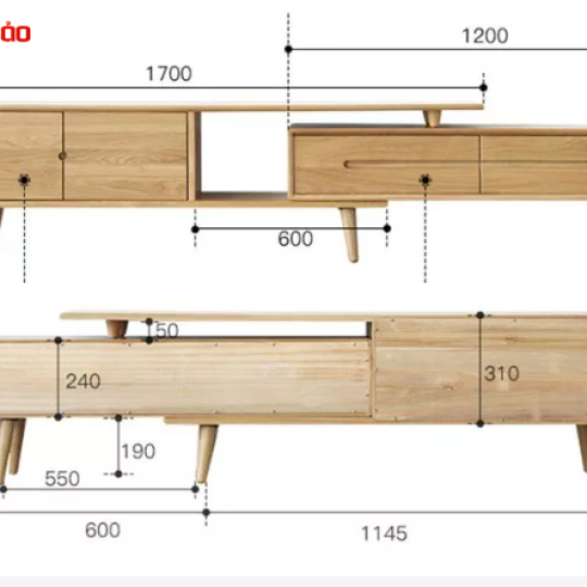 KỆ TIVI GỖ SỒI TỰ NHIÊN THIẾT KẾ THÔNG MINH QN05