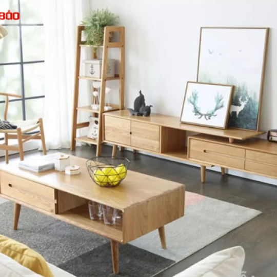 KỆ TIVI GỖ SỒI TỰ NHIÊN THIẾT KẾ THÔNG MINH QN05