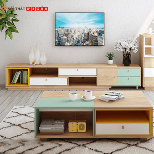 KỆ TIVI PHÒNG KHÁCH GỖ CÔNG NGHIỆP THIẾT KẾ ẤN TƯỢNG GBK-17