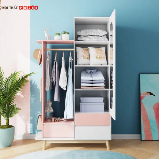 TỦ GỖ ĐỰNG QUẦN ÁO GIA ĐÌNH THIẾT KẾ ĐẸP HIỆN ĐẠI GB-5763