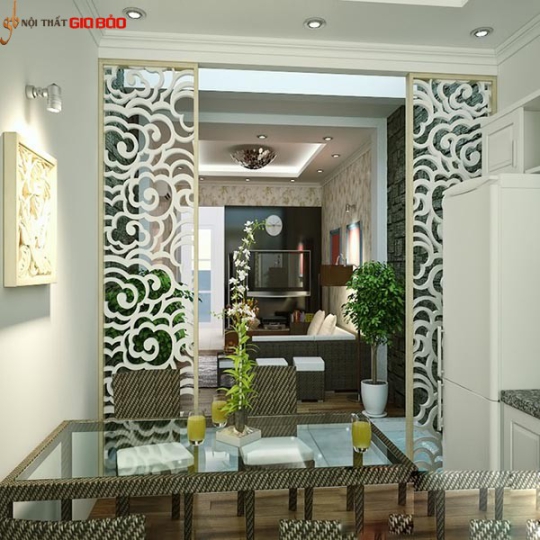 VÁCH NGĂN GỖ PHÒNG KHÁCH VÀ BẾP ĐẸP GHO-541