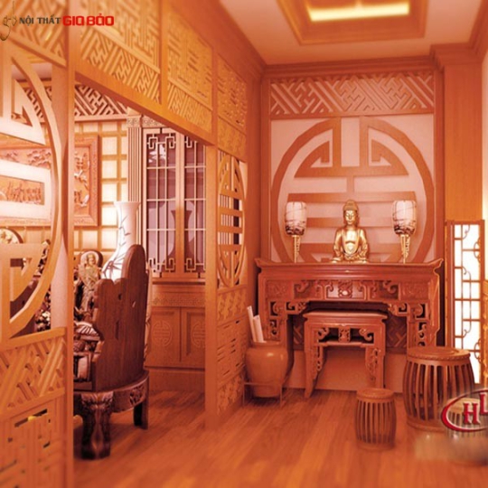 VÁCH NGĂN GỖ PHÒNG THỜ ĐẸP GHO-532